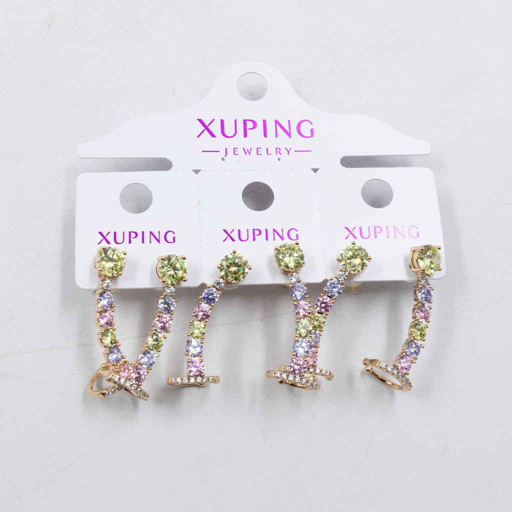 Paquete de tres pares de Aretes Dorados Xuping con piedras M5 Oro Laminado