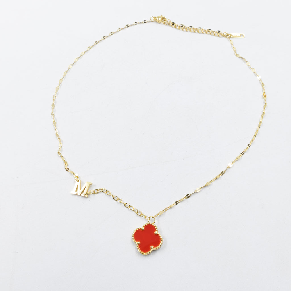 Collares Dorados con dijes de letra L, M, N y dije de Trebol M4 Oro Laminado
