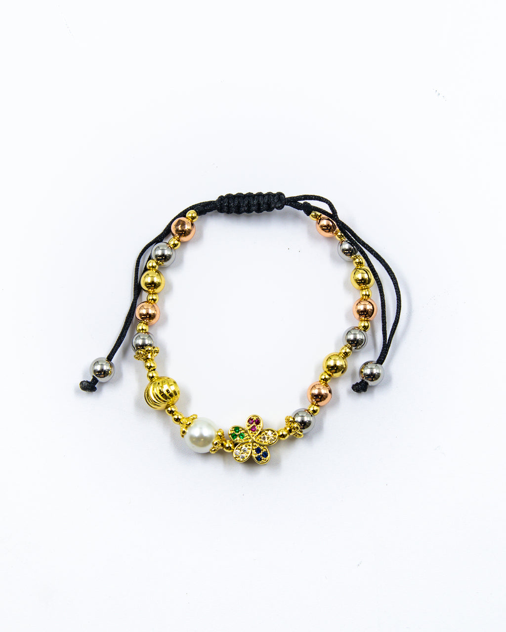 Pulsera de cuentas ajustable con dije - M1 Oro Laminado