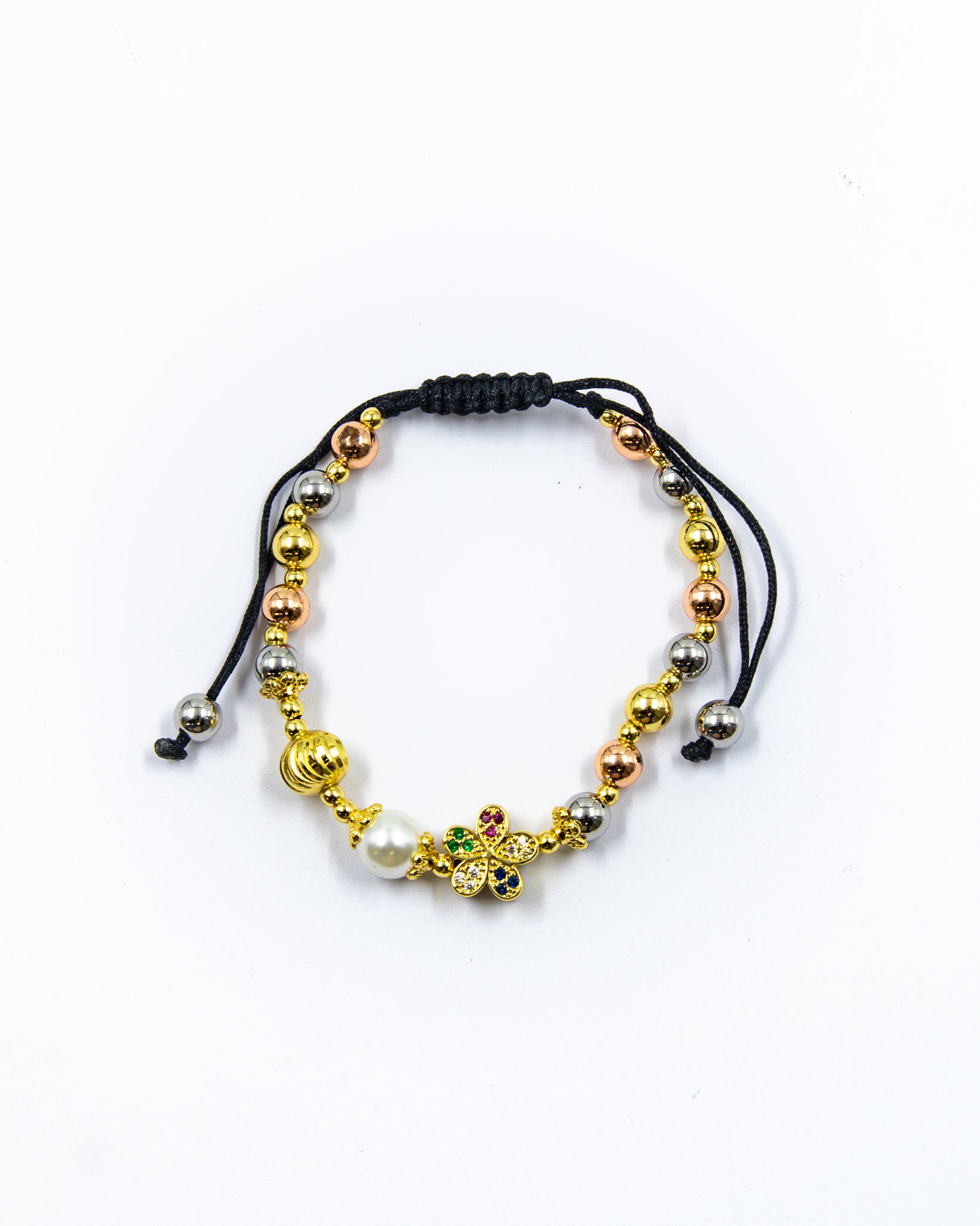 Pulsera de cuentas ajustable con dije - M1 Oro Laminado