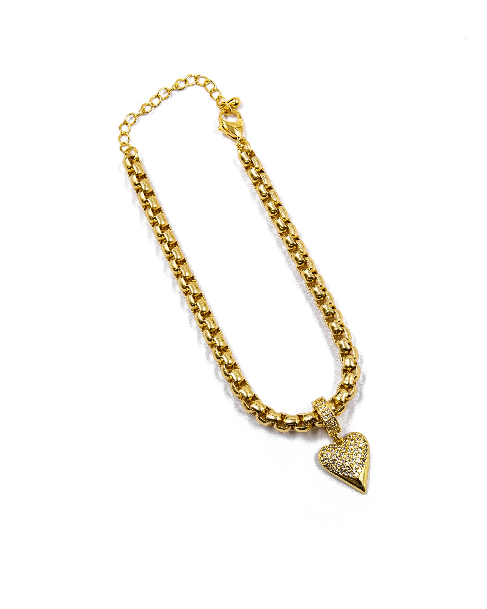 Pulsera de eslabones con dije de corazon Oro Laminado
