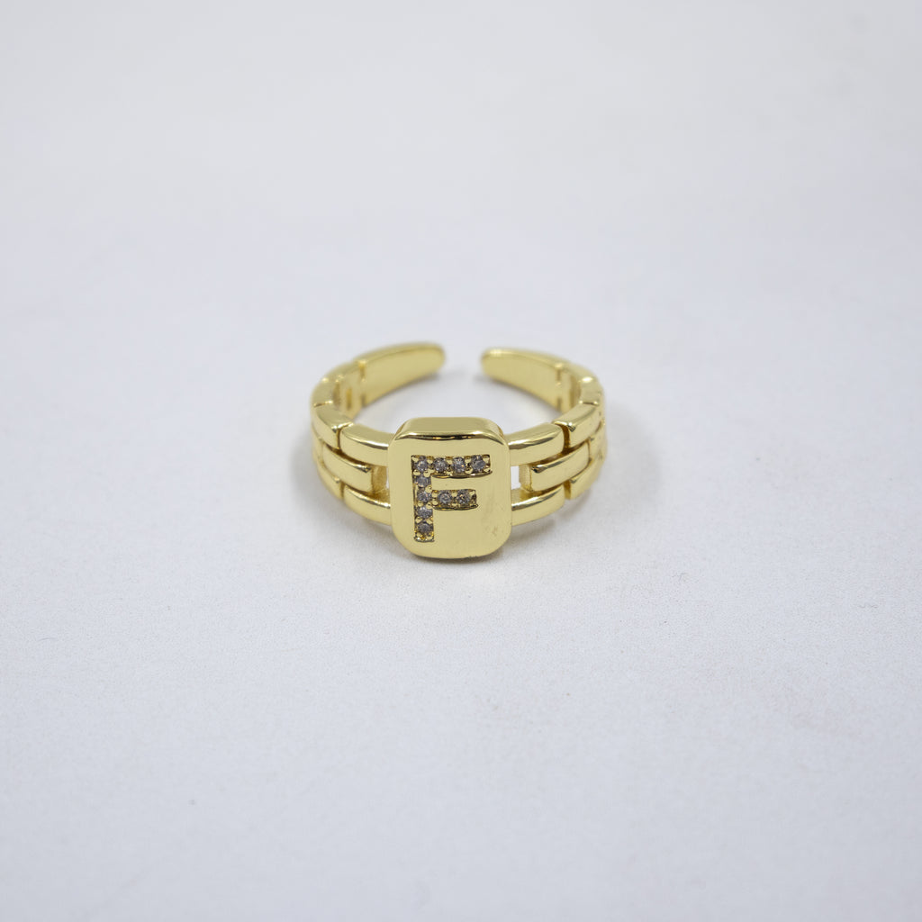 Anillos Dorados Ajustables De Letras con piedras M1 Oro Laminado