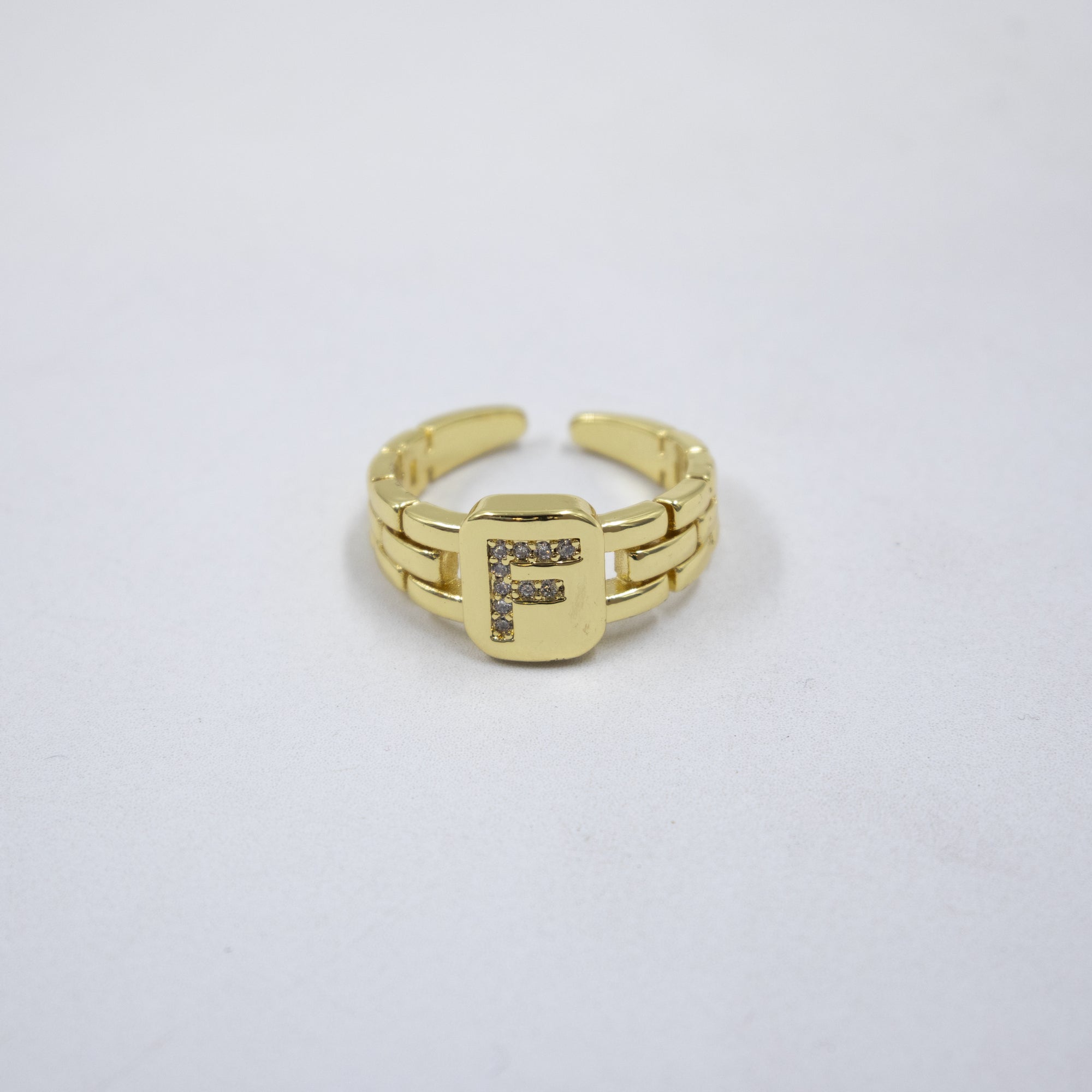 Anillos Dorados Ajustables De Letras con piedras M1 Oro Laminado