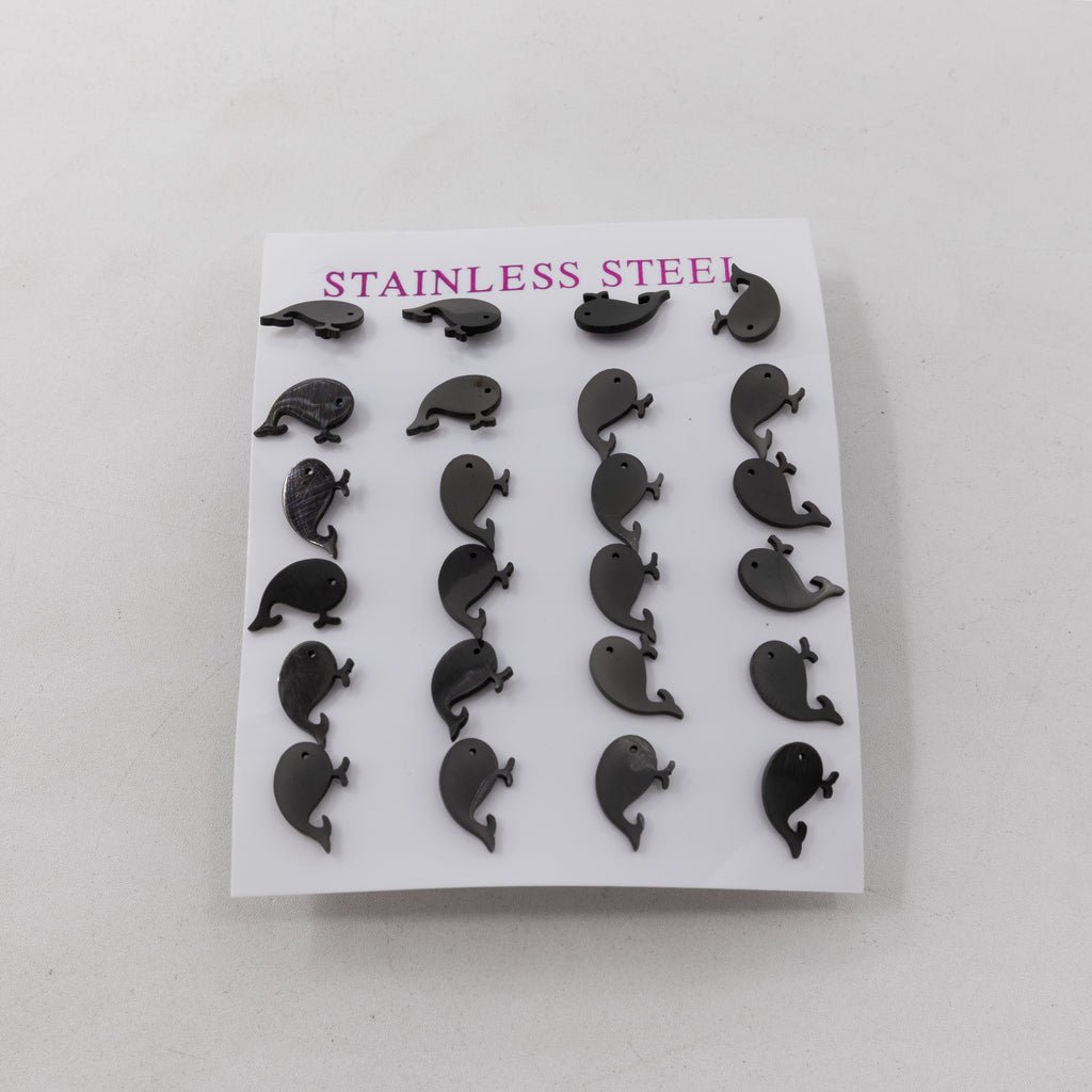 Paquete de 12 Pares de Aretes color Negro M1 Acero Inoxidable