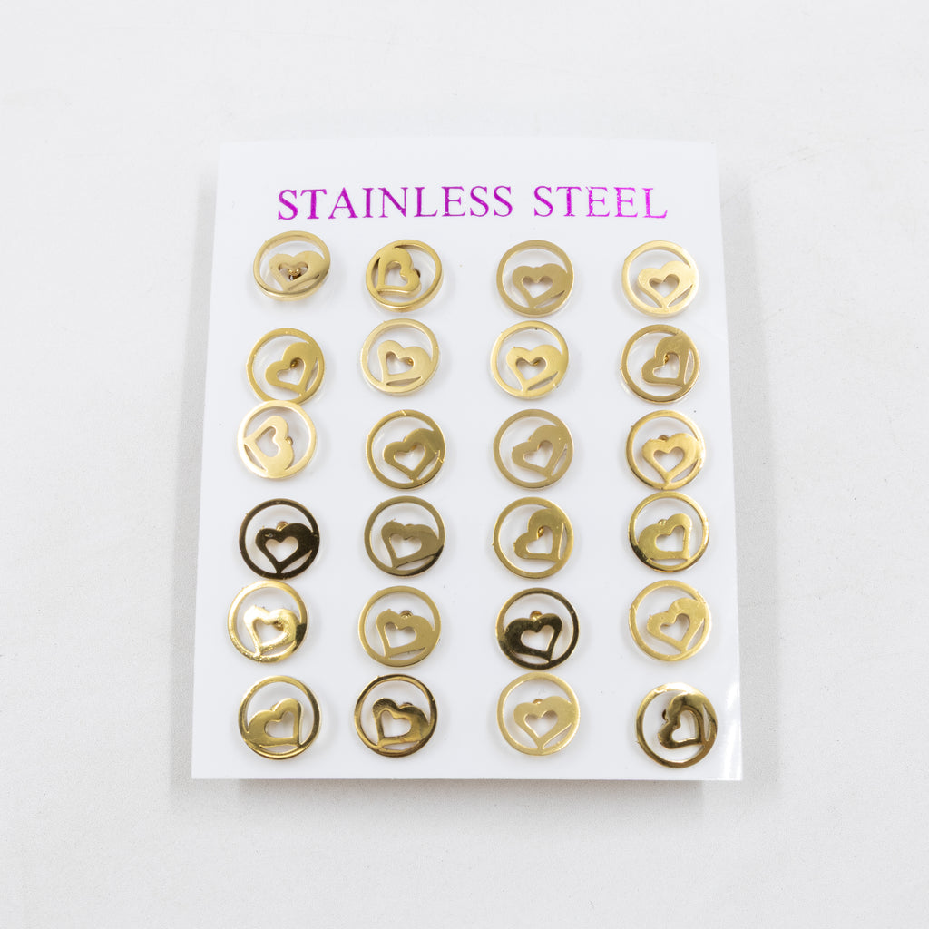 Paquete de 12 Pares de Aretes Dorados M5 Acero Inoxidable