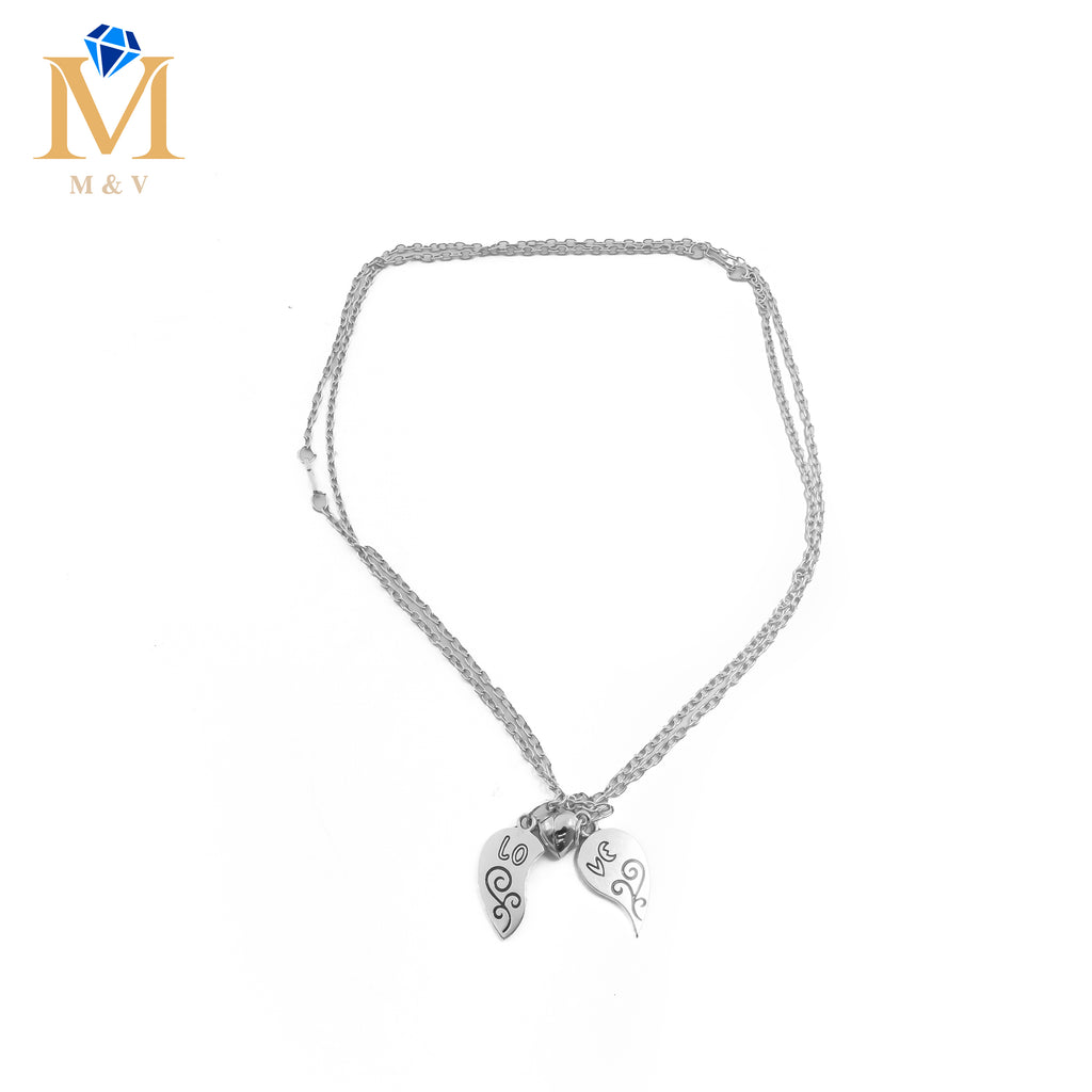 Collares de pareja Plateados con dijes de corazón e imán M1 Acero Inoxidable