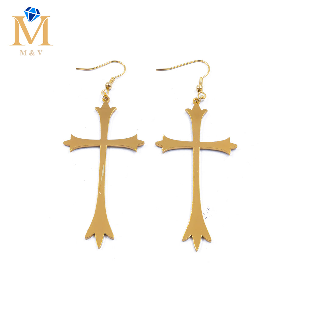 Aretes Dorados de cruz M1 Acero Inoxidable