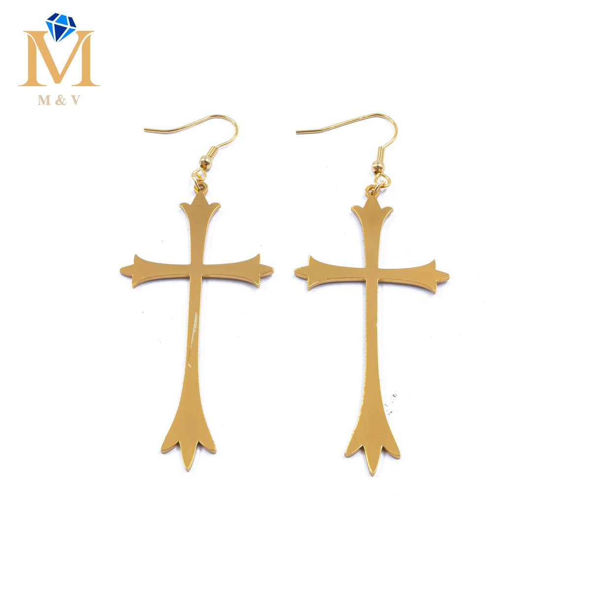 Aretes Dorados de cruz M1 Acero Inoxidable