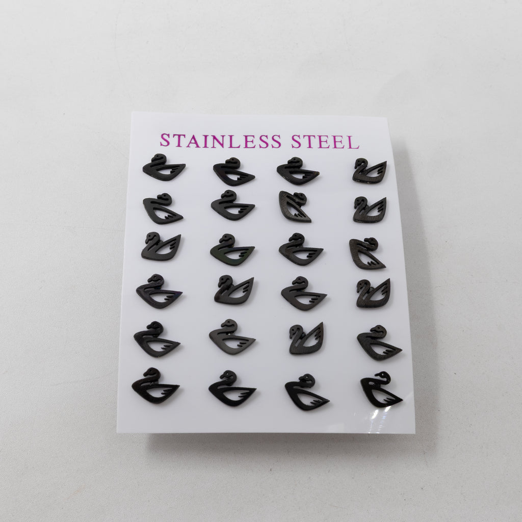 Paquete de 12 Pares de Aretes color Negro M2 Acero Inoxidable