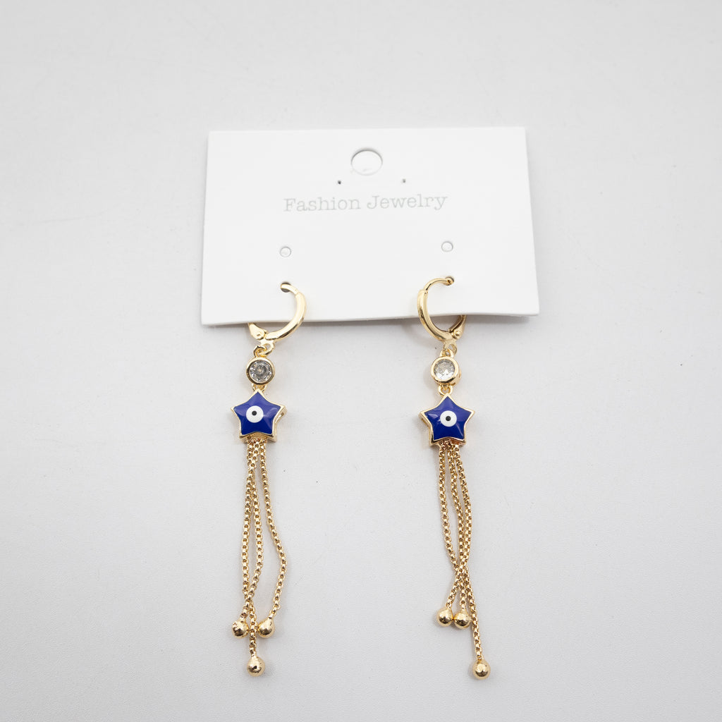 Aretes Dorados Largos de Ojo Turco M2 Oro Laminado