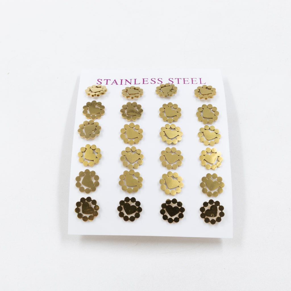 Paquete de 12 Pares de Aretes Dorados M4 Acero Inoxidable