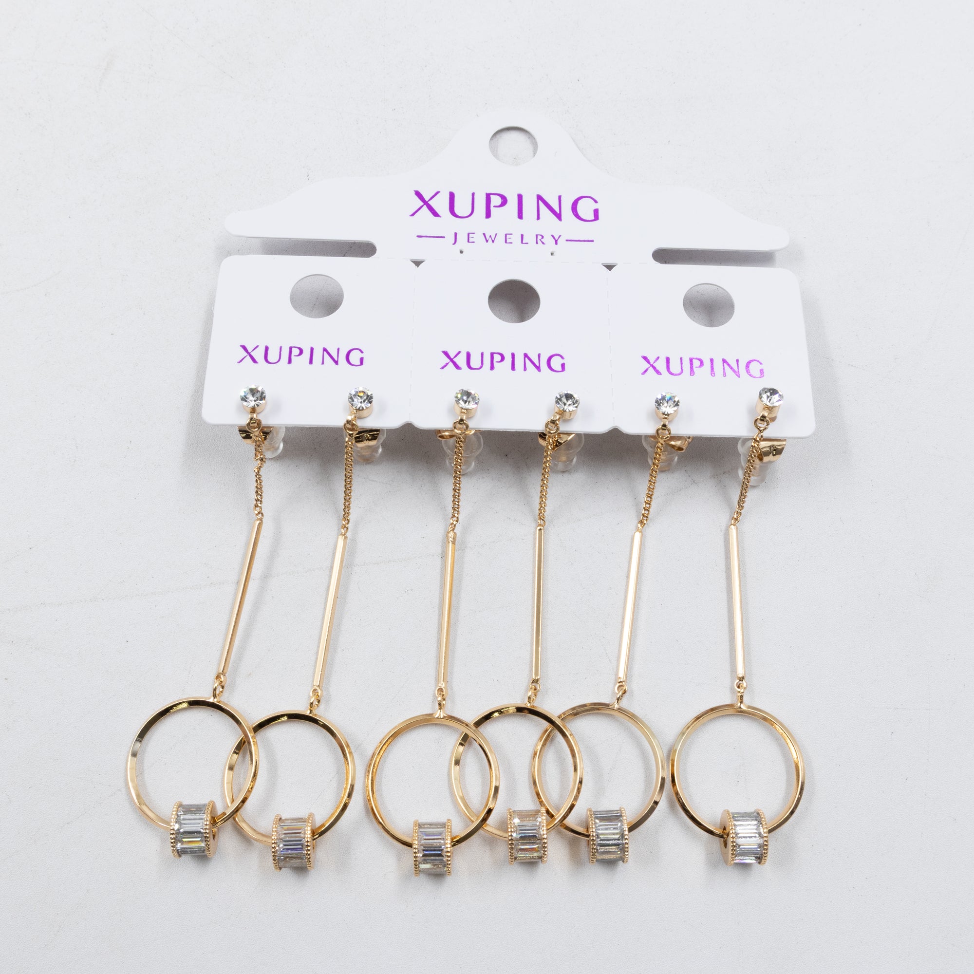 Paquete de tres pares de Aretes Dorados Xuping con piedras M6 Oro Laminado