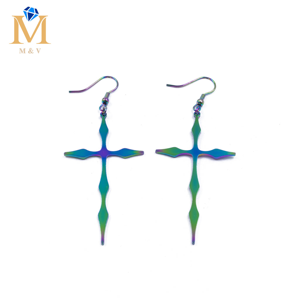Aretes color Tornasol de cruz M2 Acero Inoxidable
