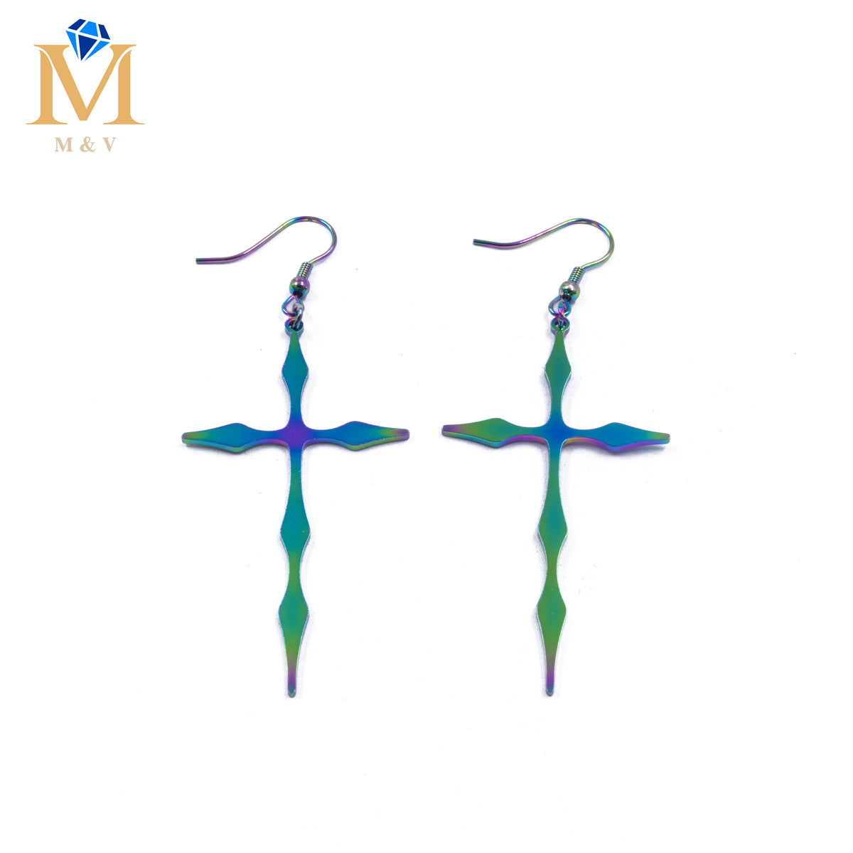 Aretes color Tornasol de cruz M2 Acero Inoxidable