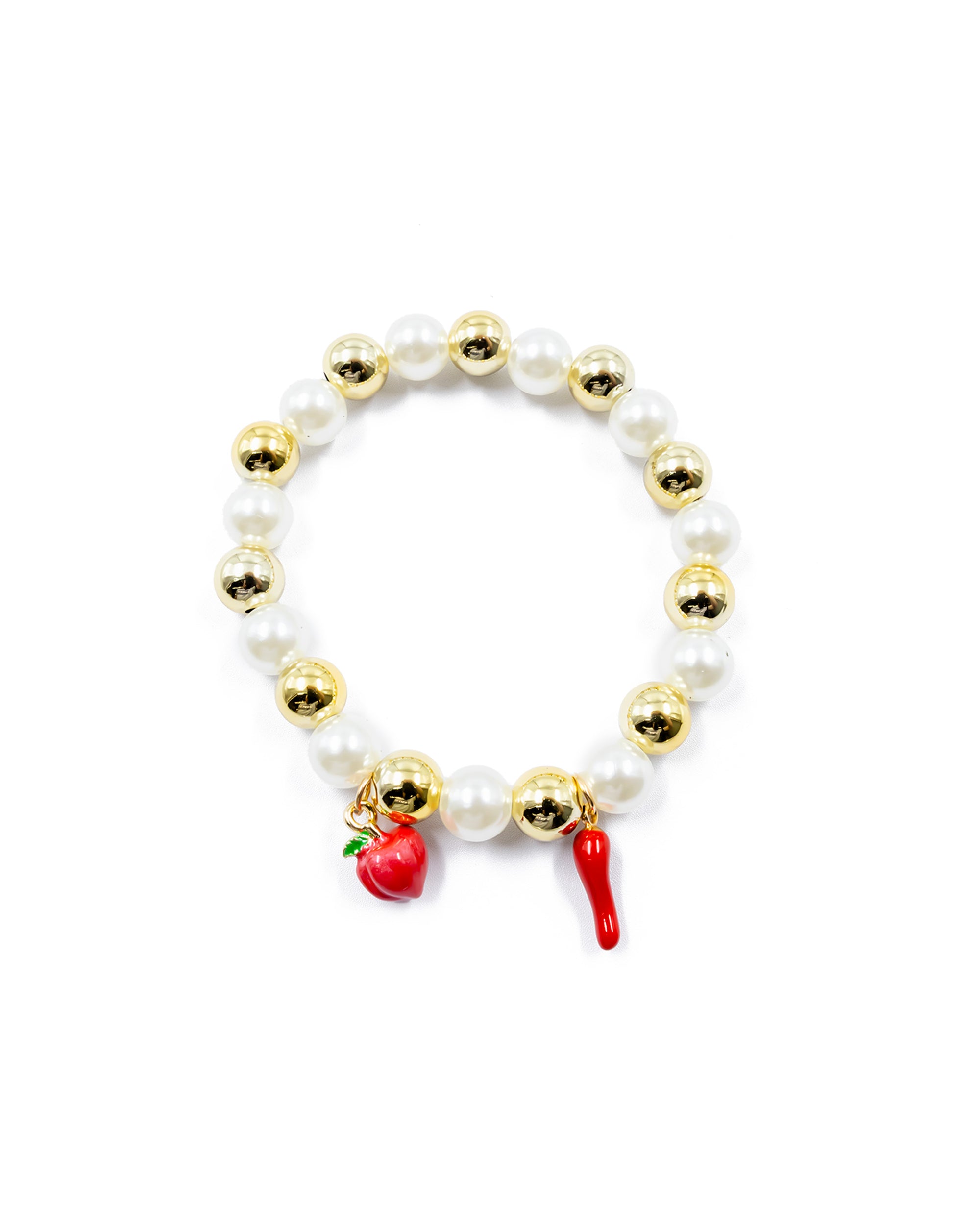 PULSERA DE PERLAS CON DIJE DE FRUTAS - M4 ORO LAMINADO