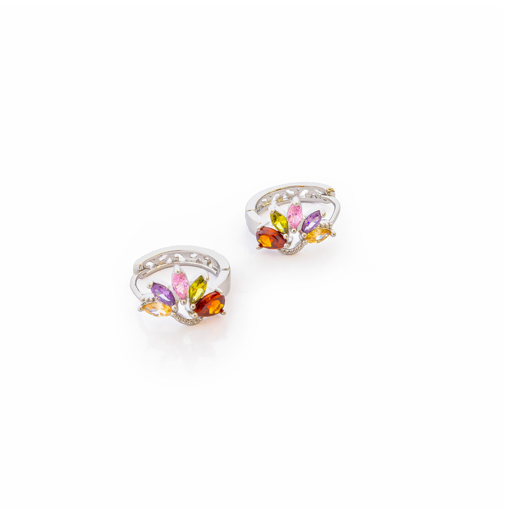 Aretes Plateados Huggies con Piedras De Color M6 Oro Laminado