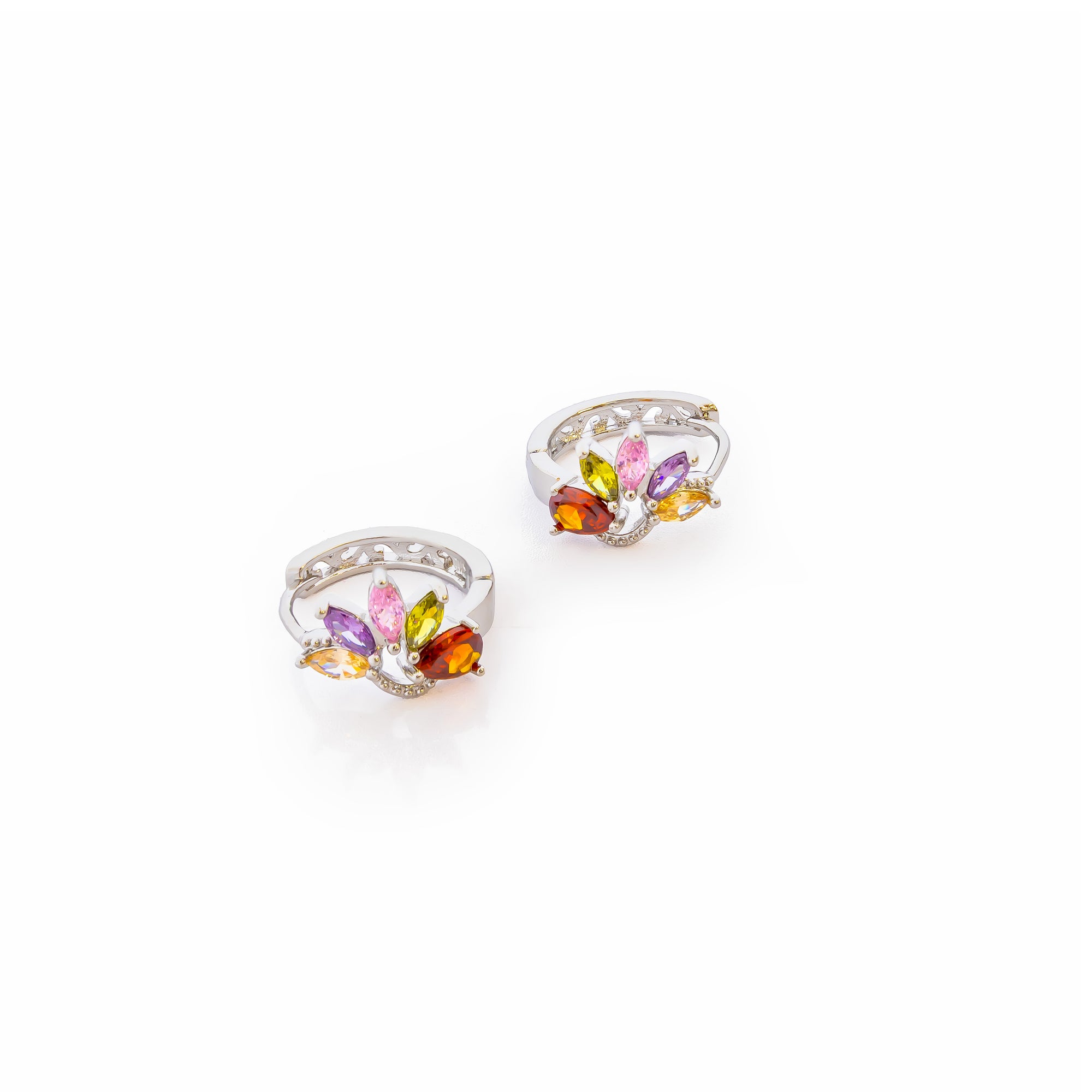 Aretes Plateados Huggies con Piedras De Color M6 Oro Laminado