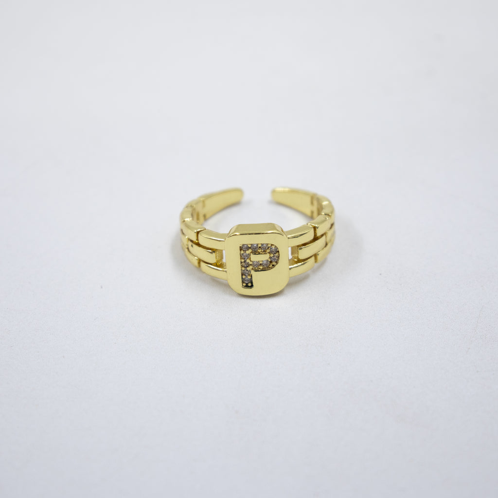 Anillos Dorados Ajustables De Letras con piedras M2 Oro Laminado