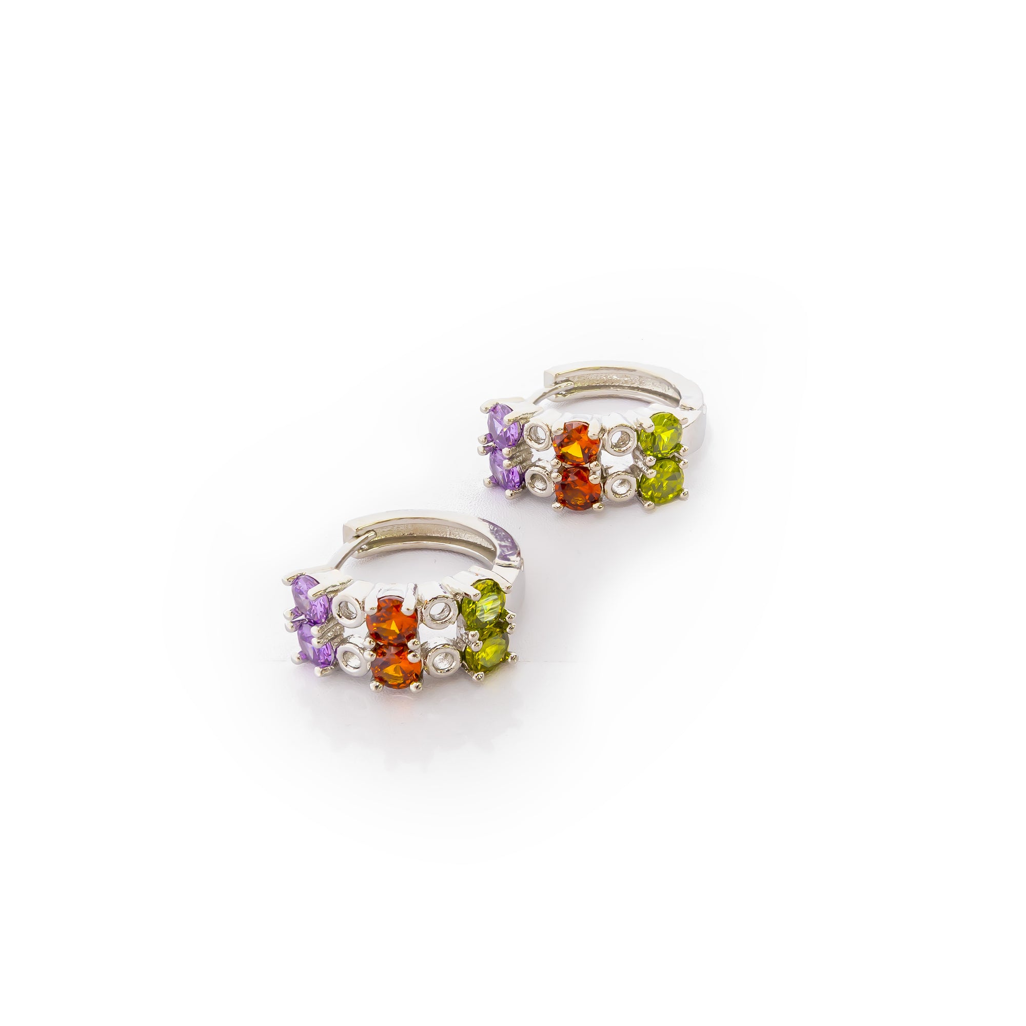 Aretes Plateados Huggies con Piedras De Color M4 Oro Laminado