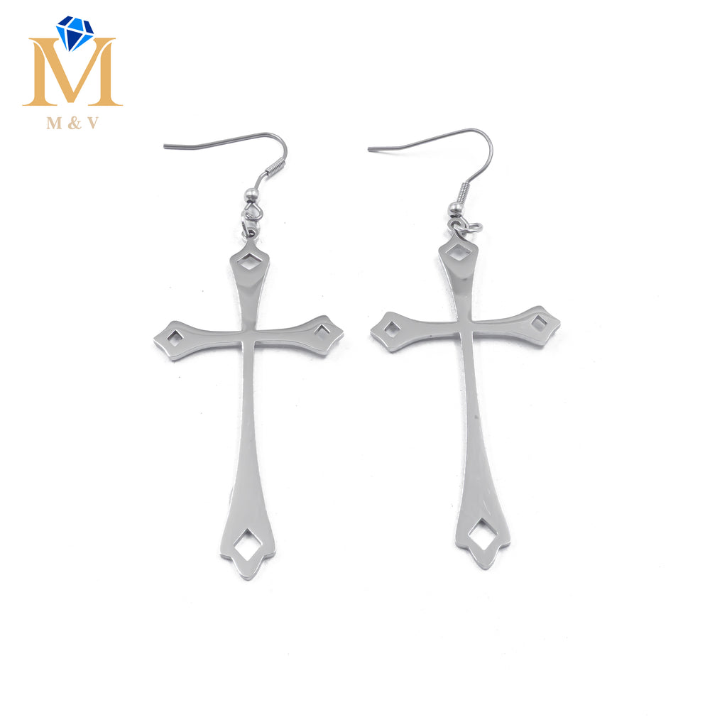 Aretes Plateados de cruz M3 Acero Inoxidable