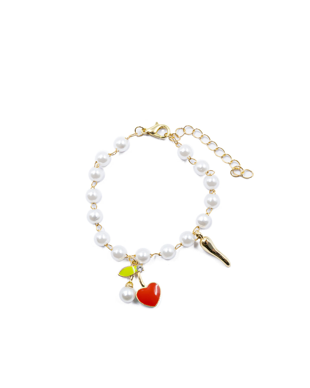 PULSERA DE PERLAS CON DIJE DE FRUTAS - M1 ORO LAMINADO