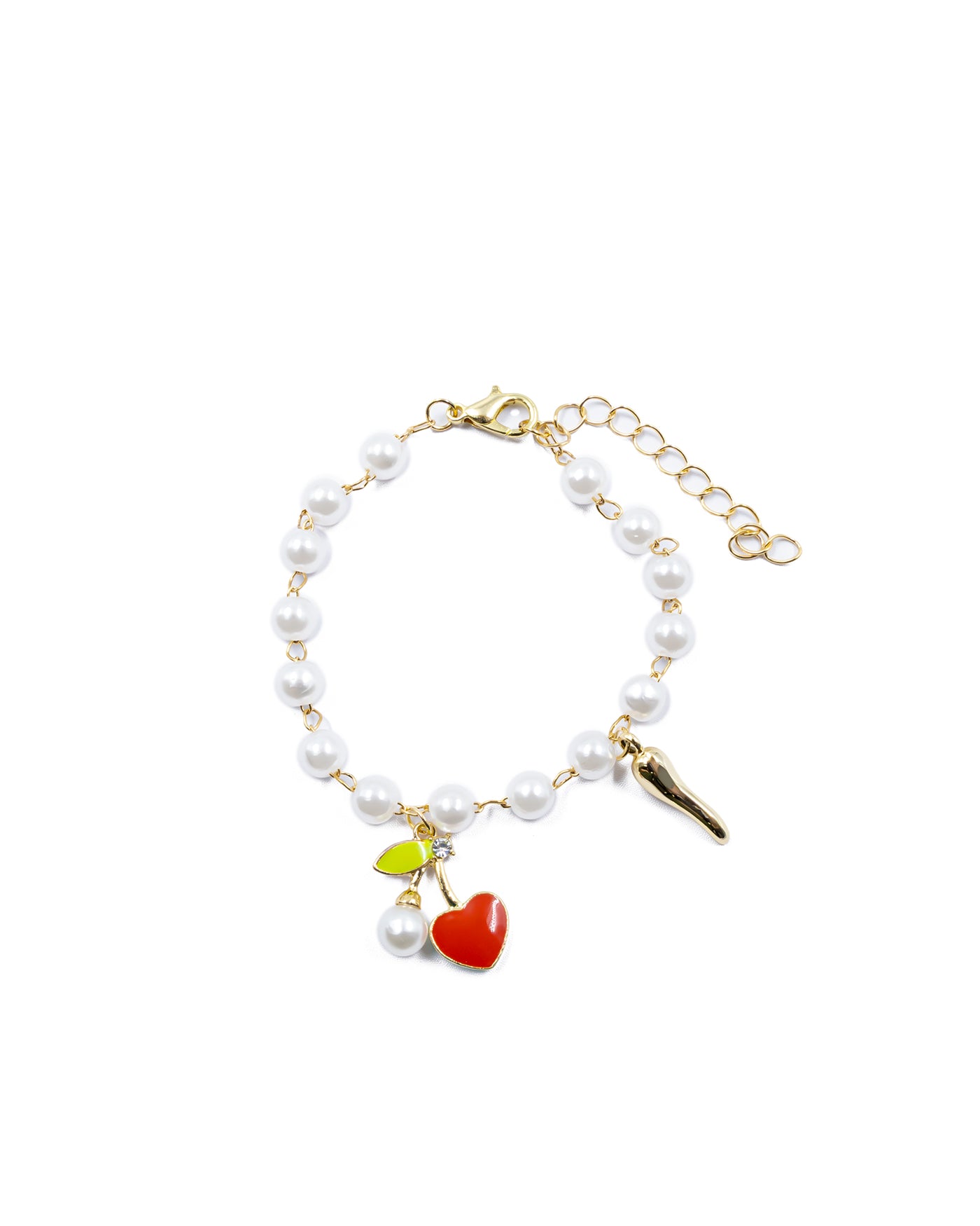 PULSERA DE PERLAS CON DIJE DE FRUTAS - M1 ORO LAMINADO