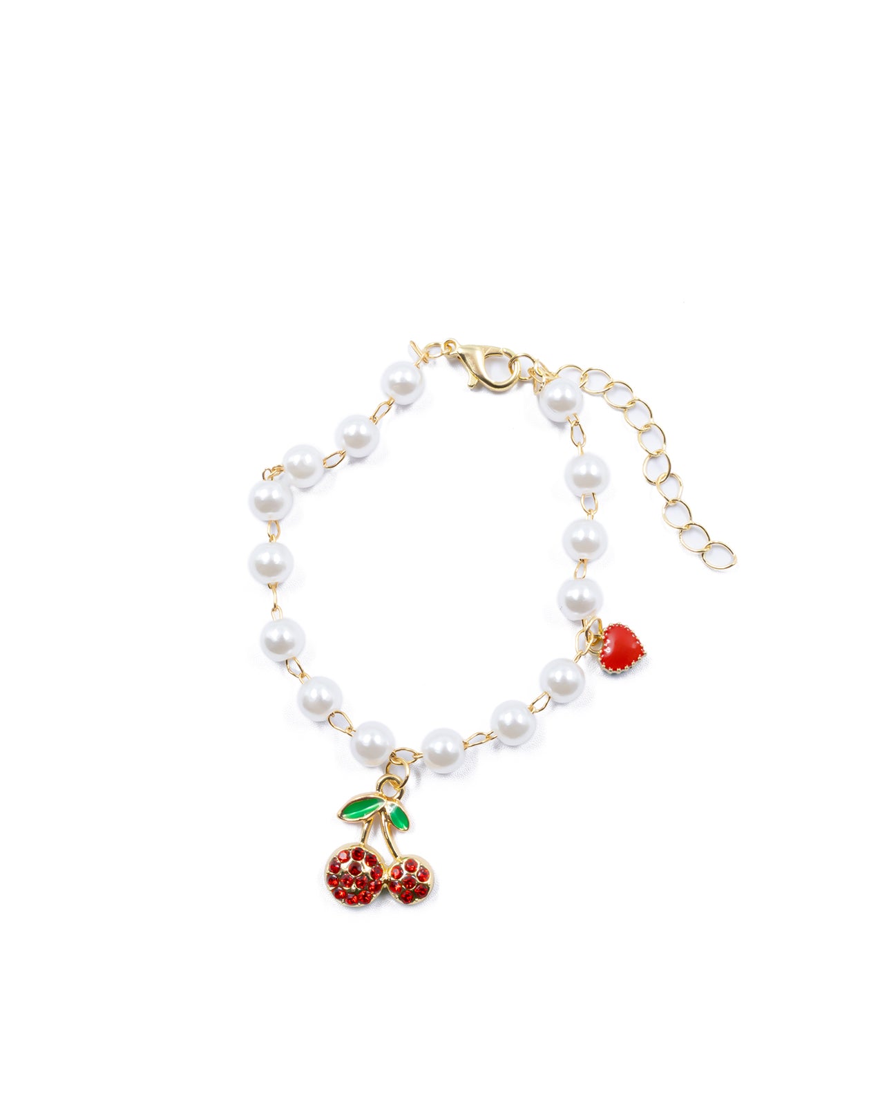 PULSERA DE PERLAS CON DIJE DE FRUTAS - M2 ORO LAMINADO