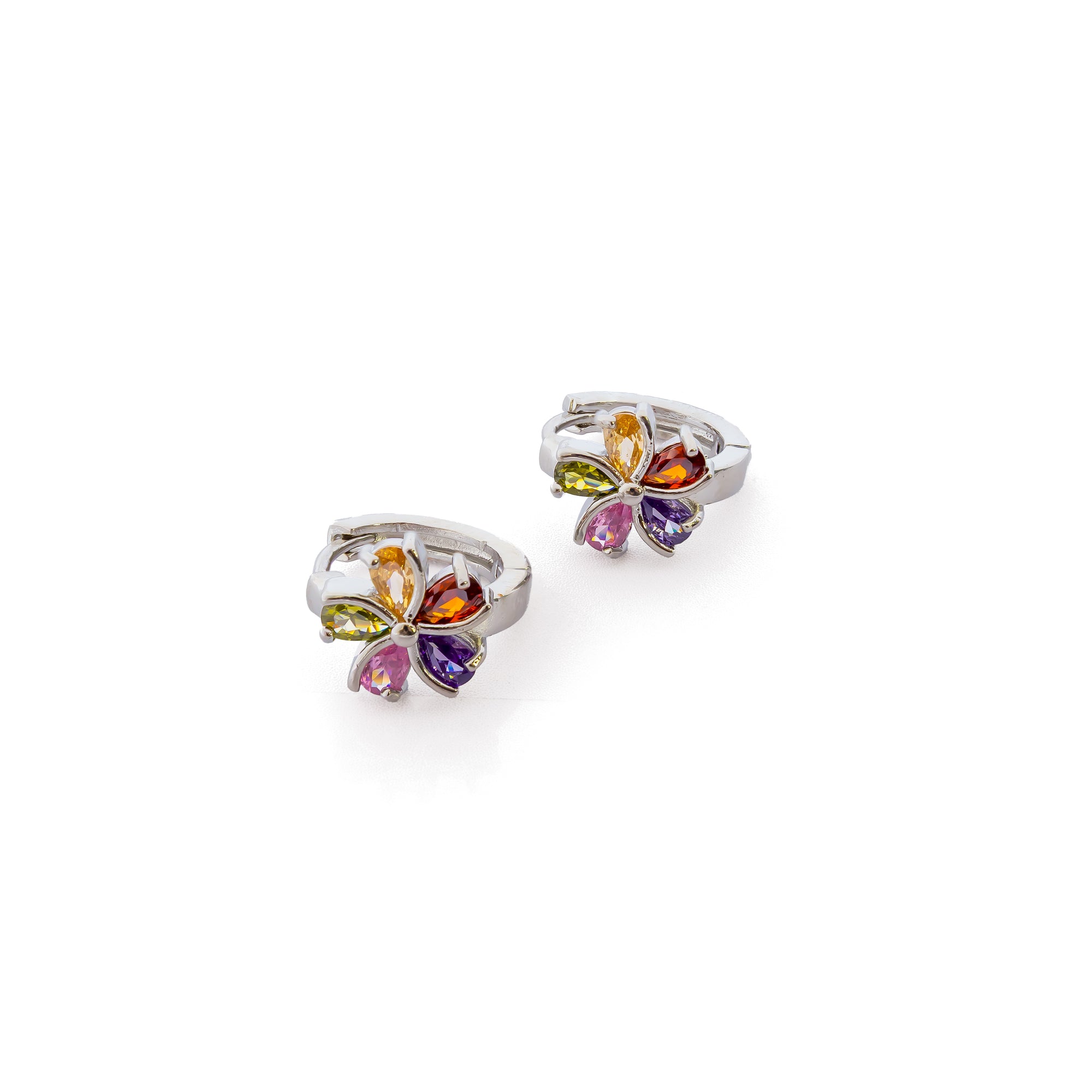 Aretes Plateados Huggies con Piedras Multicolor M8 Oro Laminado