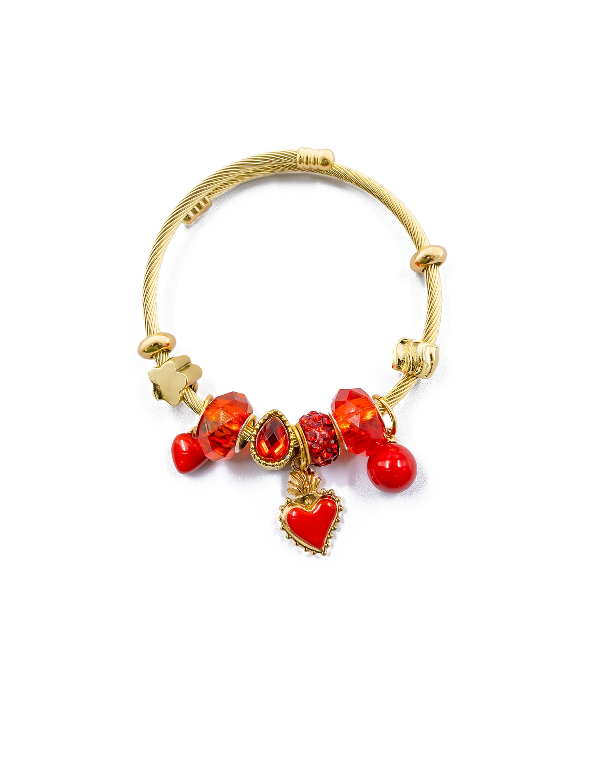PULSERA DE PERLAS CON DIJE DE FRUTAS - M5 ORO LAMINADO