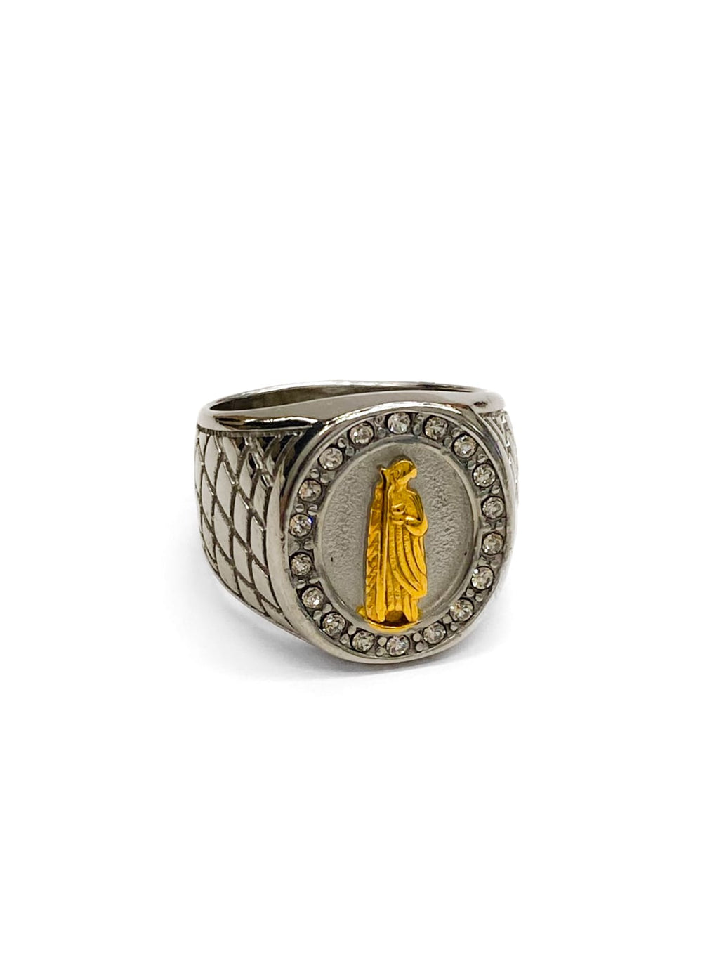 Anillo Religioso Dorado y Plateado Acero Inoxidable M11