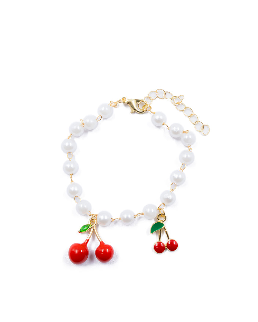 PULSERA DE PERLAS CON DIJE DE FRUTAS - M2 ORO LAMINADO