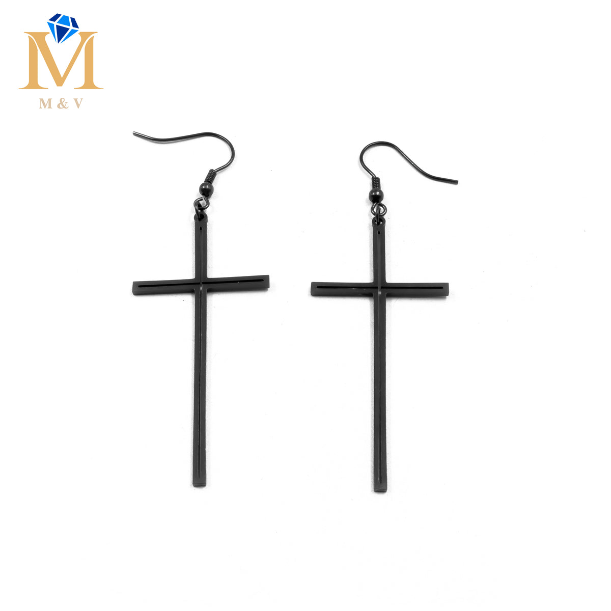 Aretes Negros de cruz M4 Acero Inoxidable