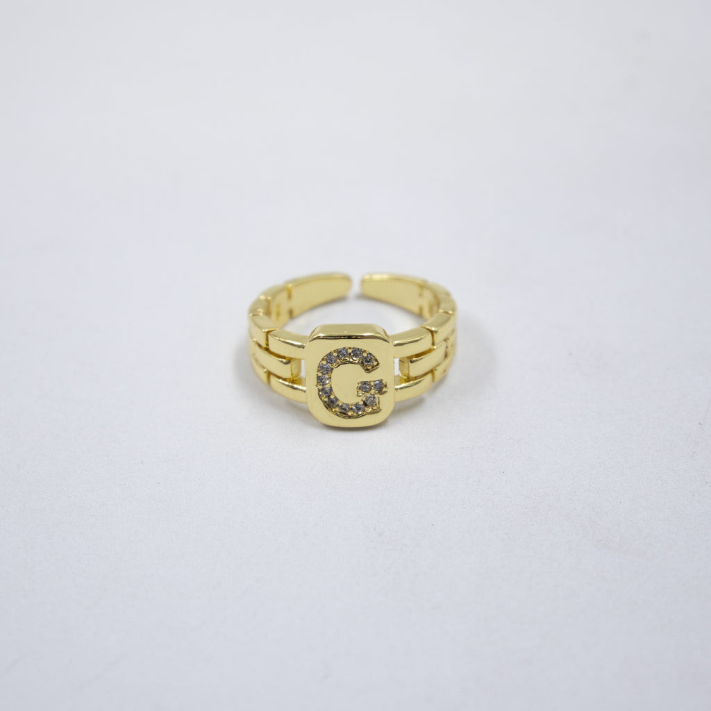 Anillos Dorados Ajustables De Letras con piedras M1 Oro Laminado