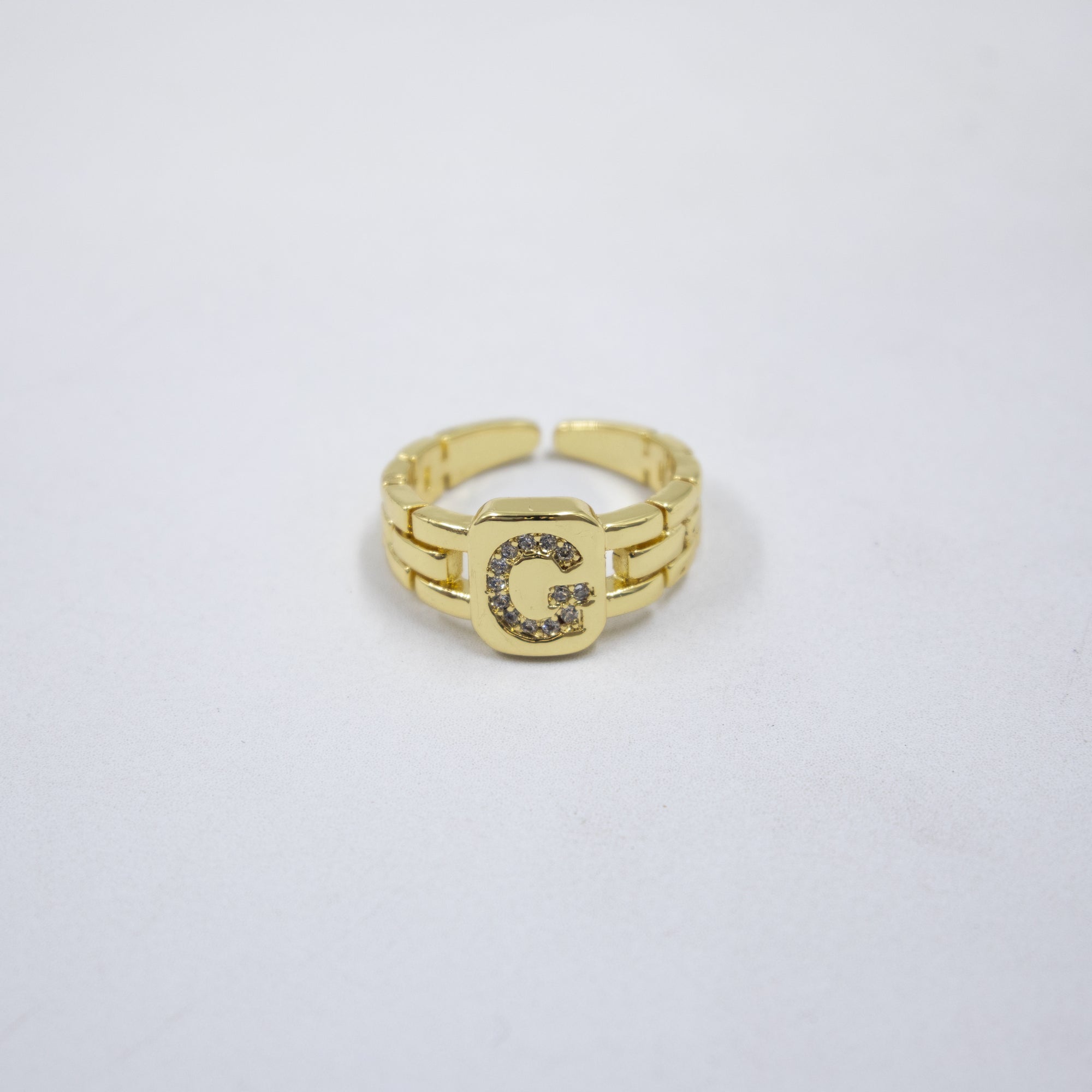 Anillos Dorados Ajustables De Letras con piedras M1 Oro Laminado