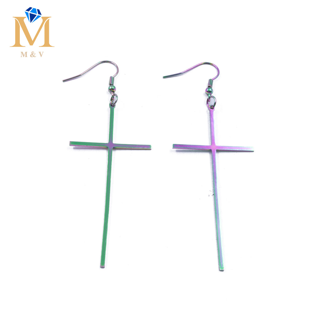 Aretes color Tornasol de cruz M2 Acero Inoxidable