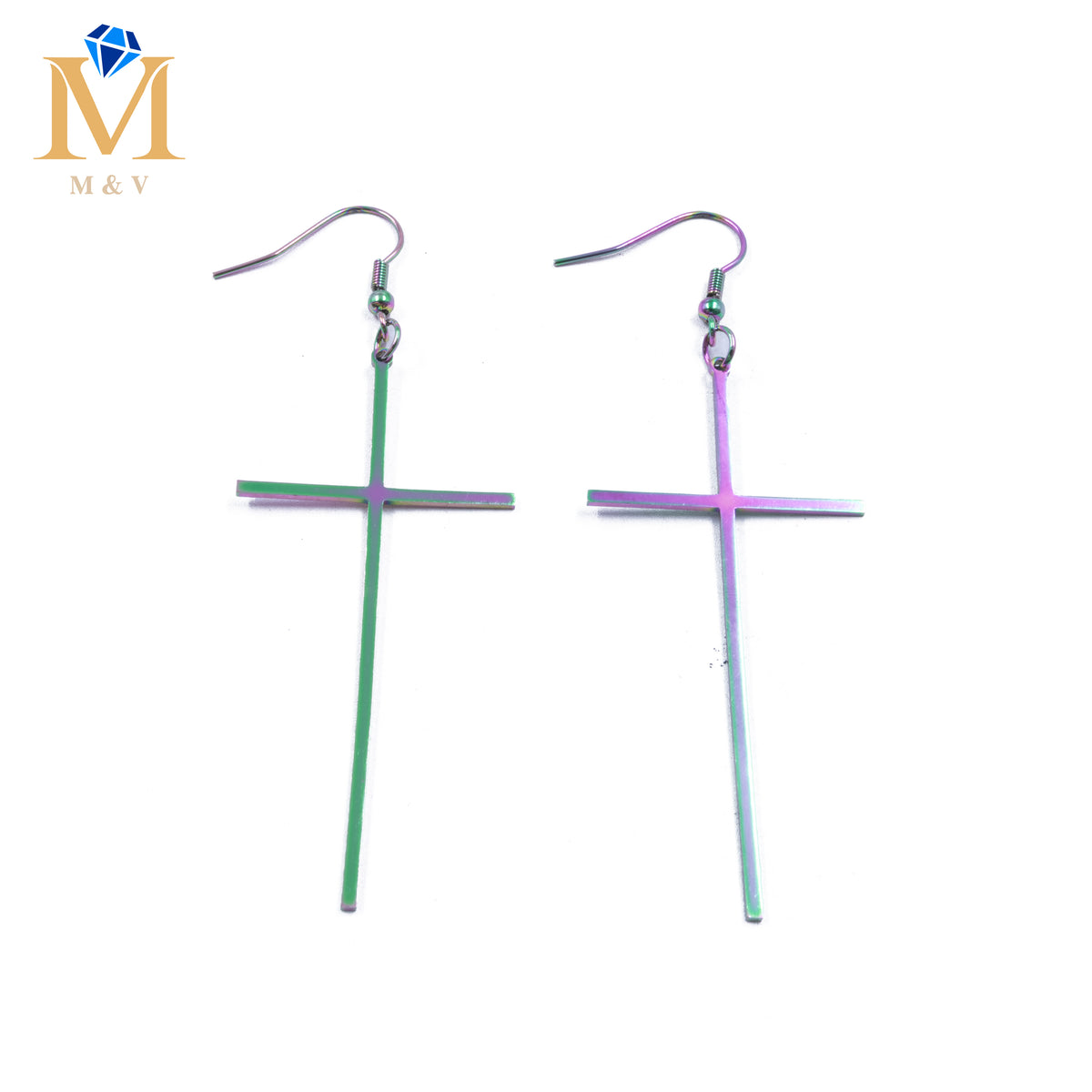 Aretes color Tornasol de cruz M2 Acero Inoxidable