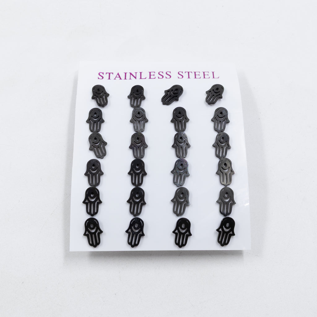Paquete de 12 Pares de Aretes color Negro M1 Acero Inoxidable