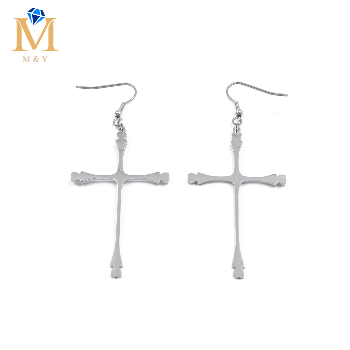 Aretes Plateados de cruz M3 Acero Inoxidable