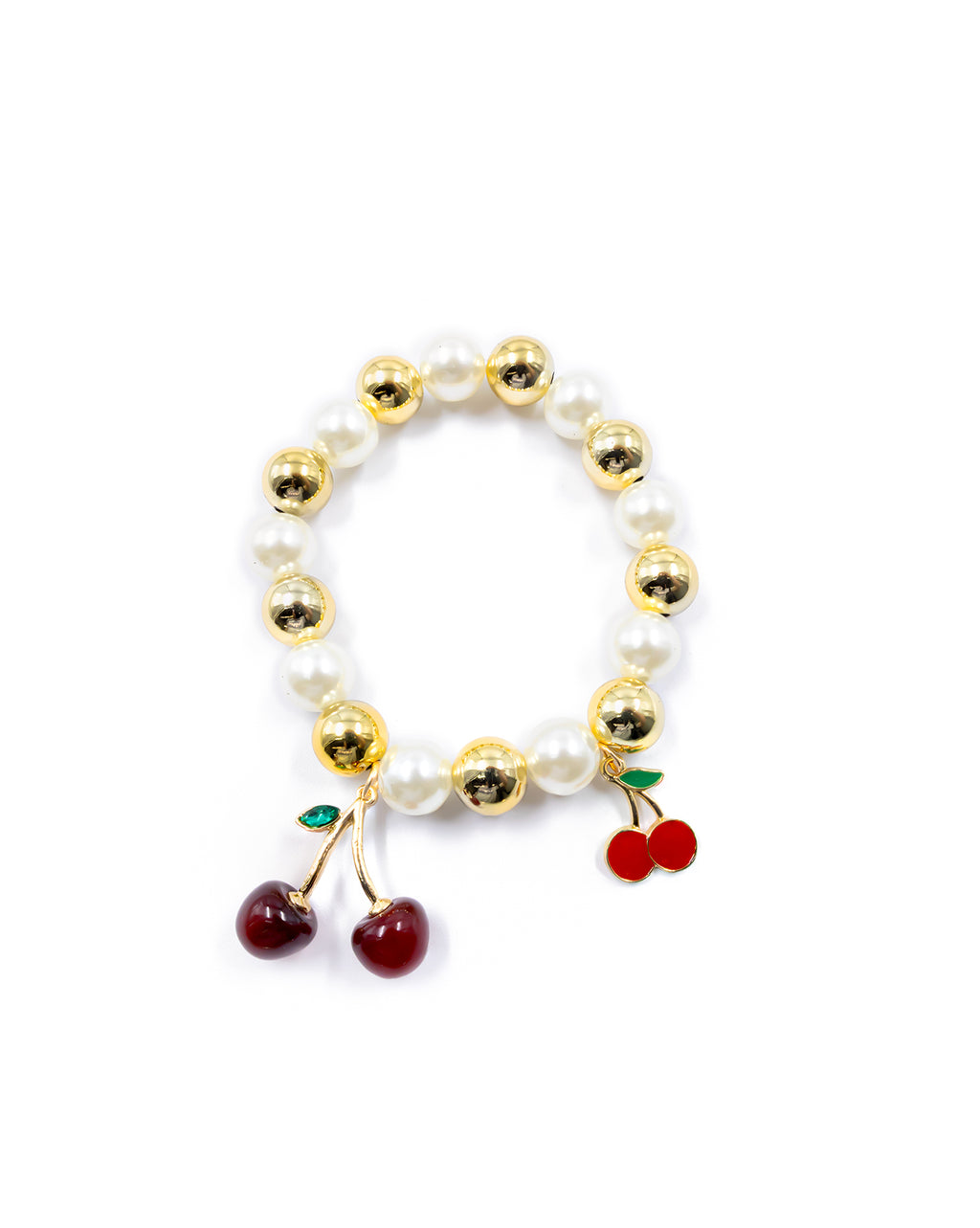 PULSERA DE PERLAS CON DIJE DE FRUTAS - M4 ORO LAMINADO