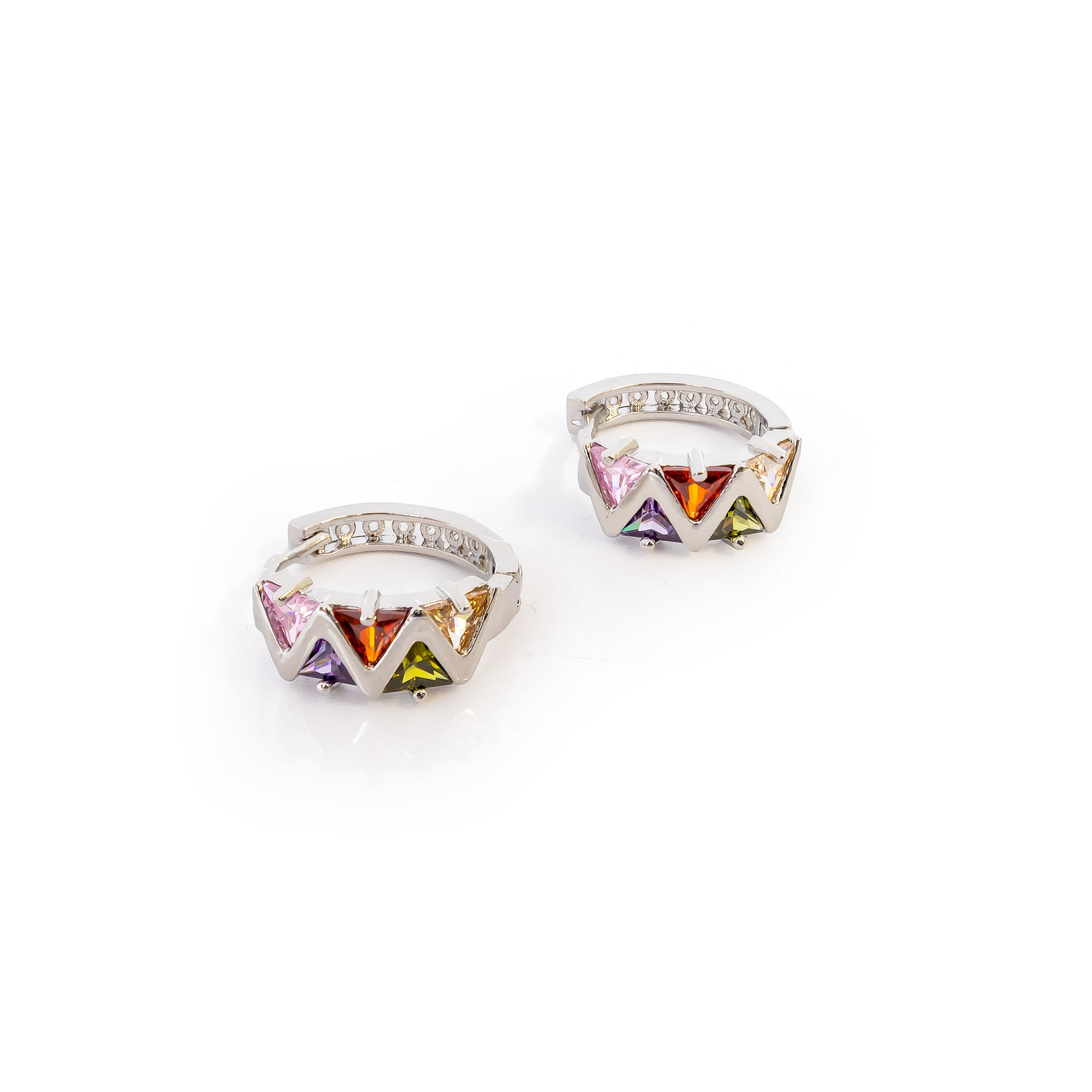 Aretes Plateados Huggies con Piedras De Color M5 Oro Laminado