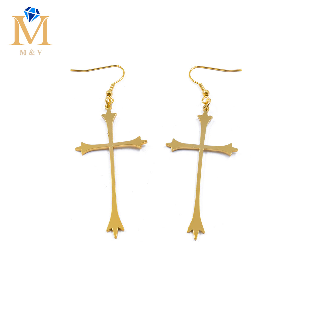 Aretes Dorados de cruz M1 Acero Inoxidable