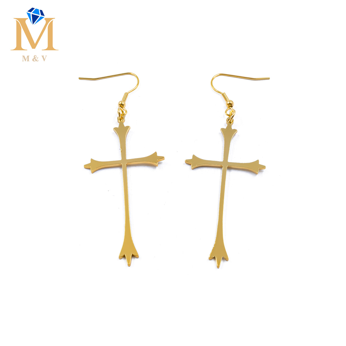 Aretes Dorados de cruz M1 Acero Inoxidable