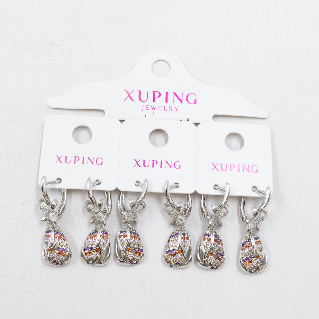 Paquete de tres pares de Aretes Plateados Xuping con piedras M1 Oro Laminado