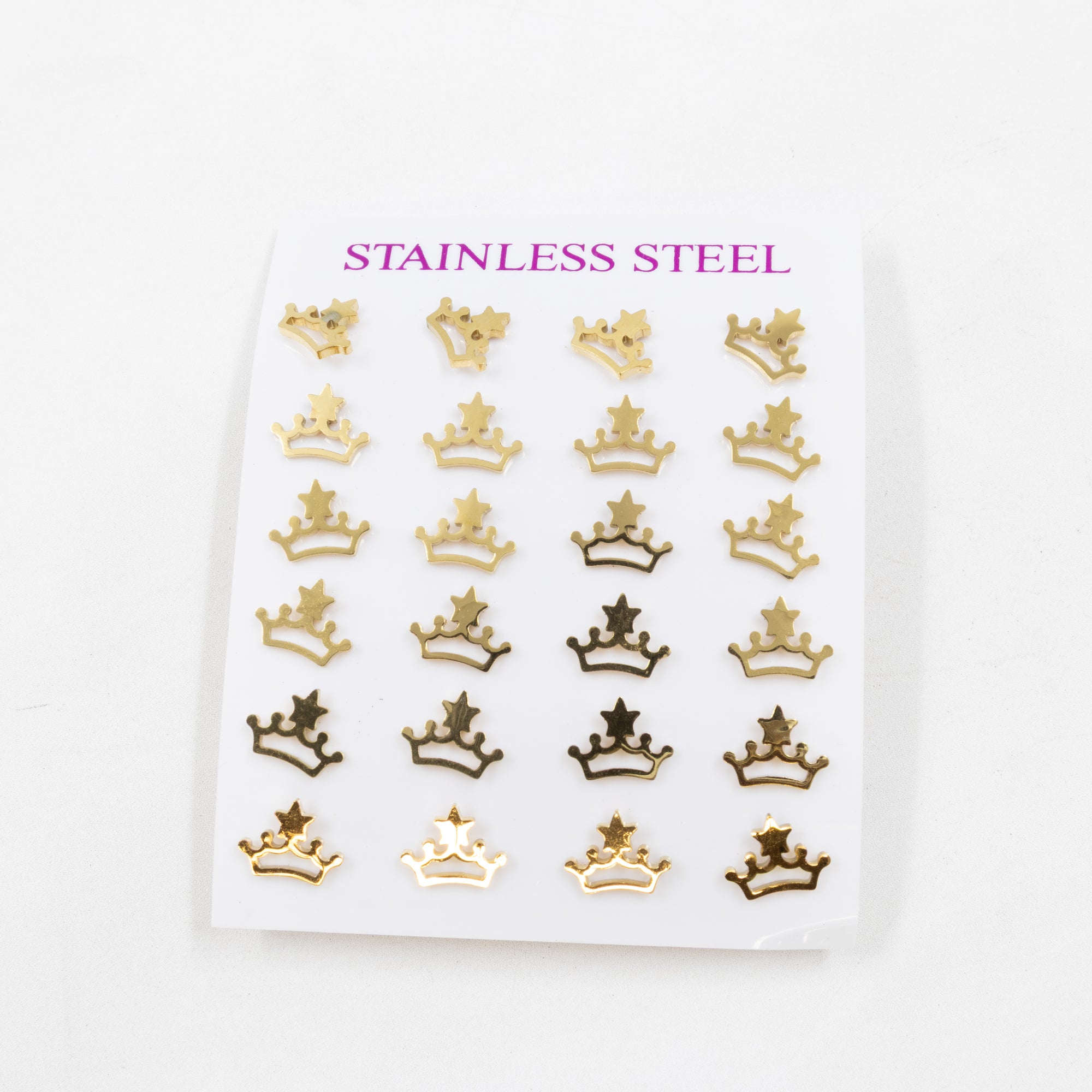 Paquete de 12 Pares de Aretes Dorados M7 Acero Inoxidable