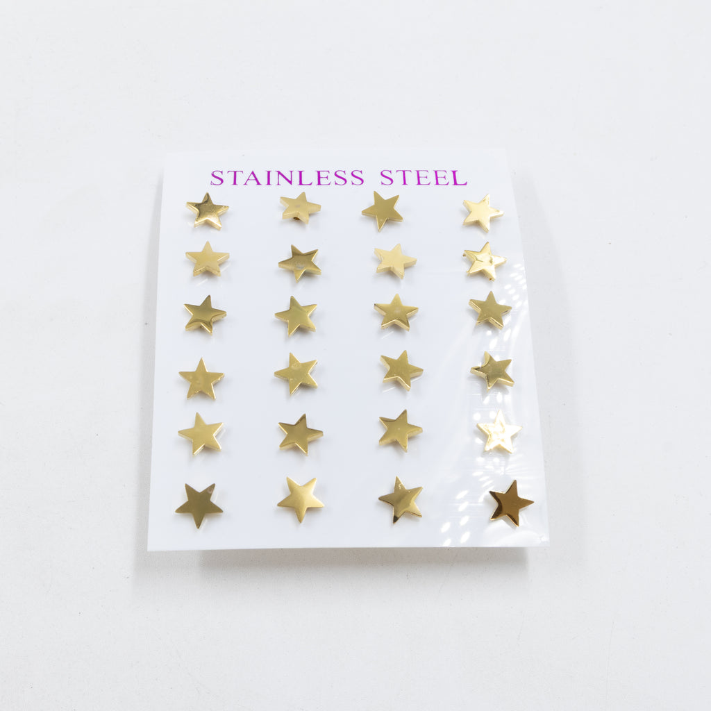 Paquete de 12 Pares de Aretes Dorados M3 Acero Inoxidable