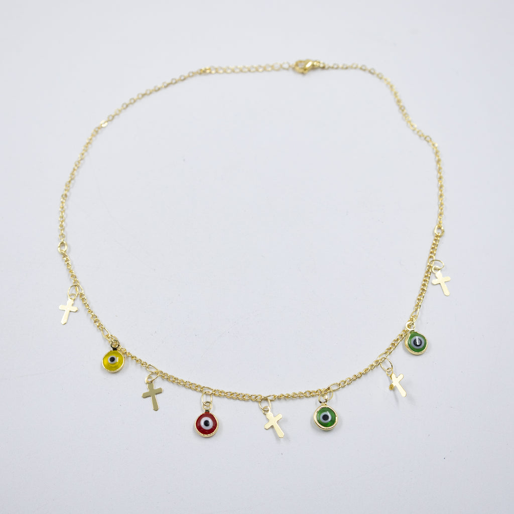 Collar Dorado con Dije de Ojo Turco M1 Oro Laminado