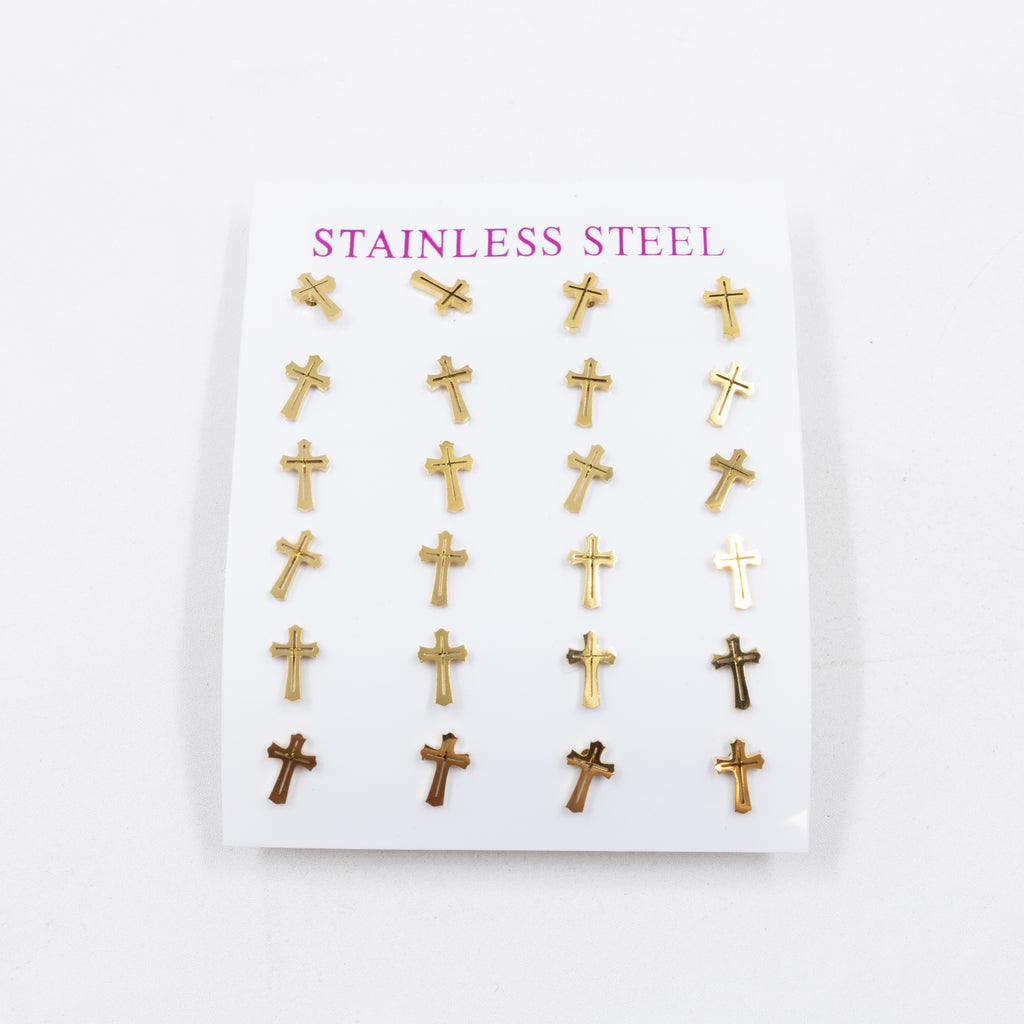 Paquete de 12 Pares de Aretes Dorados M8 Acero Inoxidable