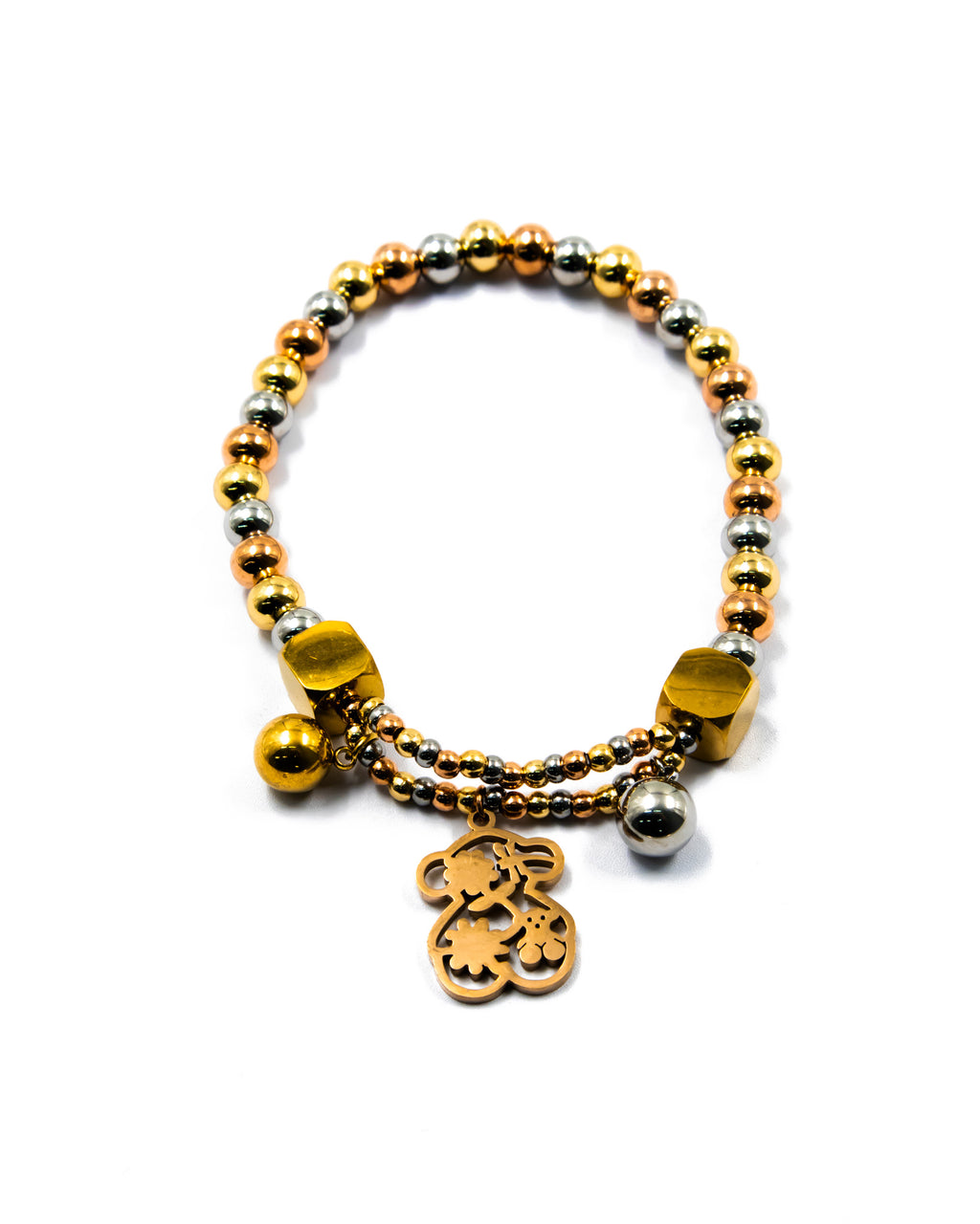 Pulsera de cuentas con dije de Oso - M1 Oro Laminado