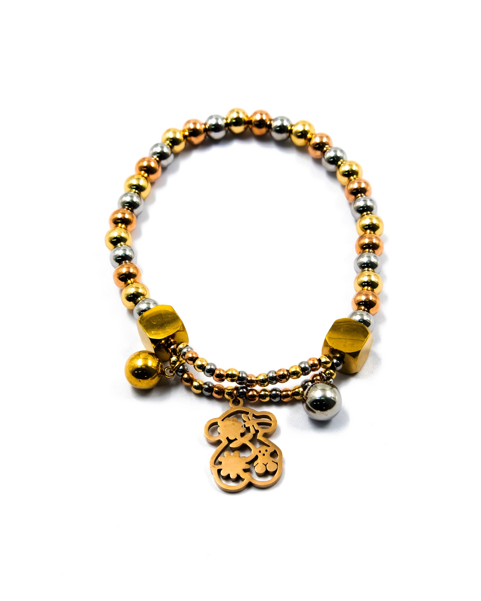Pulsera de cuentas con dije de Oso - M1 Oro Laminado
