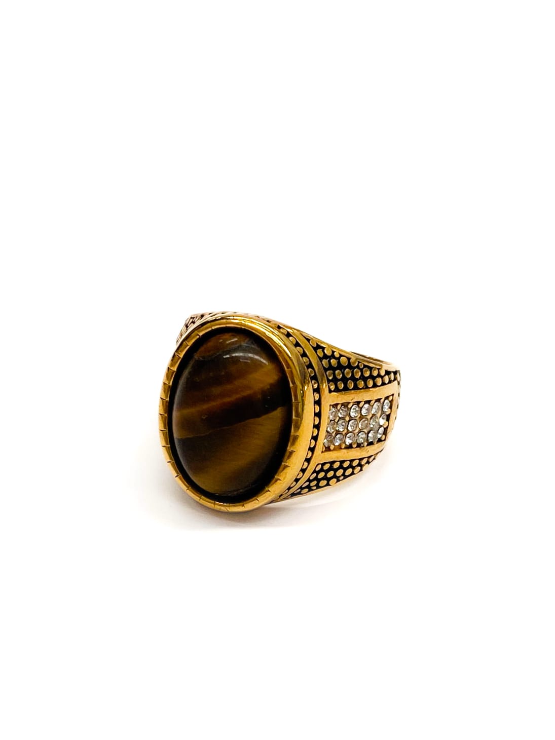 Anillo Piedra Redonda Dorado y Plateado M2 Acero Inoxidable